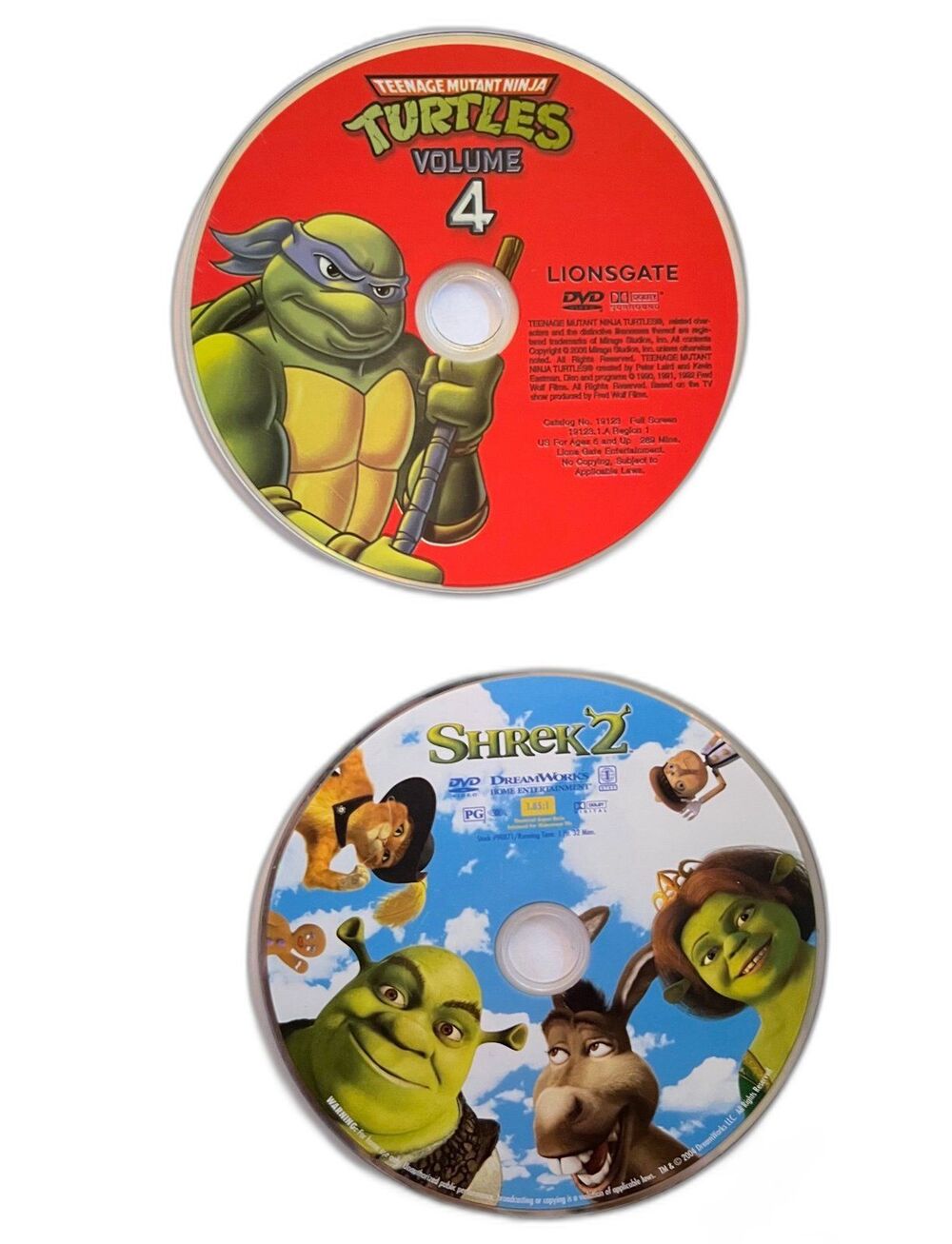 2 DVD Animated Movies Cartoons - Teenage Mutant Ninja Turtles & Shrek 2